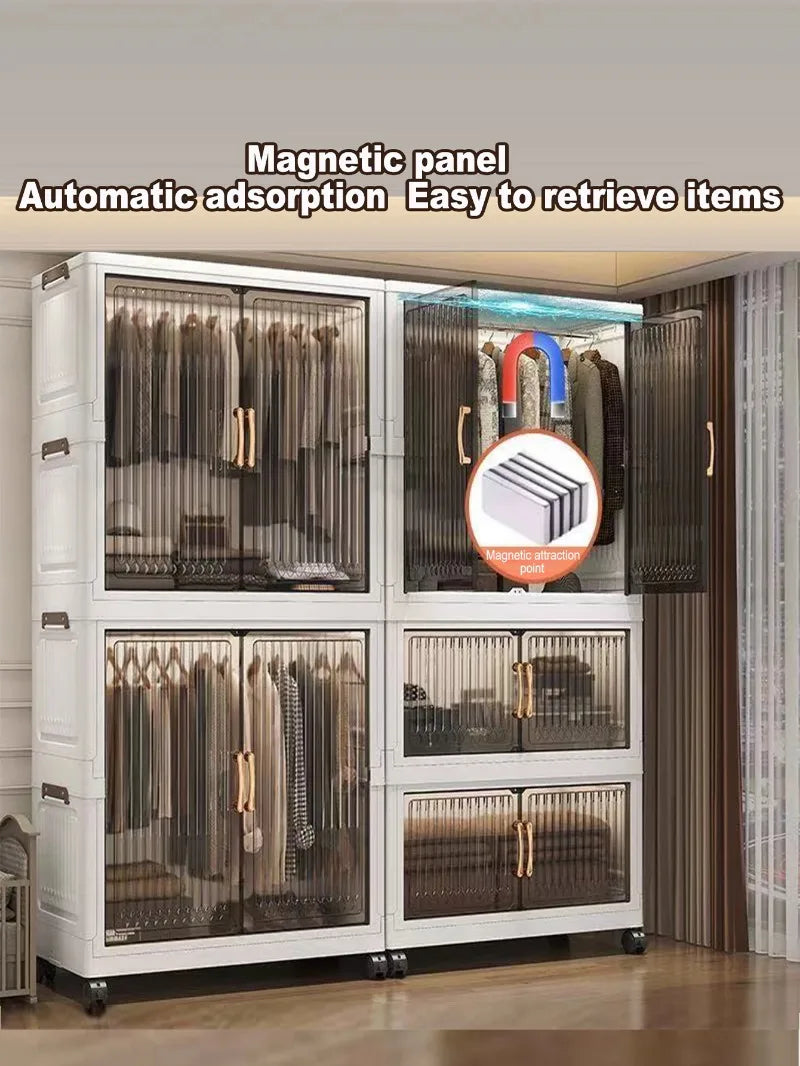 70-80cm Multifunction Folding Storage Cabinet | Dustproof Foldable Wardrobe & Closet Organiser | Heavy-Duty Household Sundries Locker Storage Box