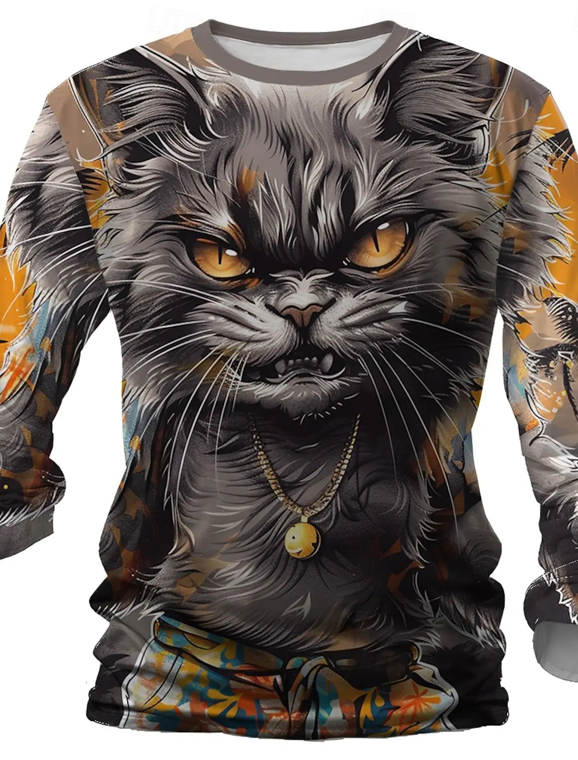 3D Printed Halloween Kitten Pattern 3D Printed Autumn Men's Crew Neck T-Shirt Casual Long Sleeve Oversized Pullover Fashion Tops