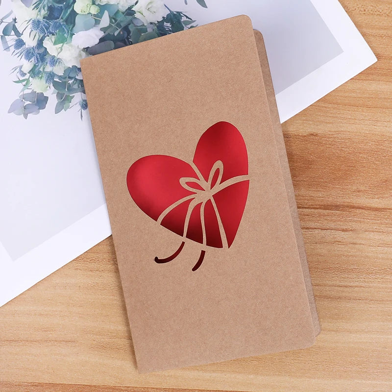 Valentines Day Mothers Day Greeting Card with Envelope Hollow Heart Flowers Gift Card Birthday Party Supplies Wedding Invitation