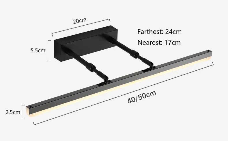 Retractable Bathroom Mirror Front Wall Light Dressing Table Clothing Shop Decor Waterproof Anti-fog LED Sconce Lamp