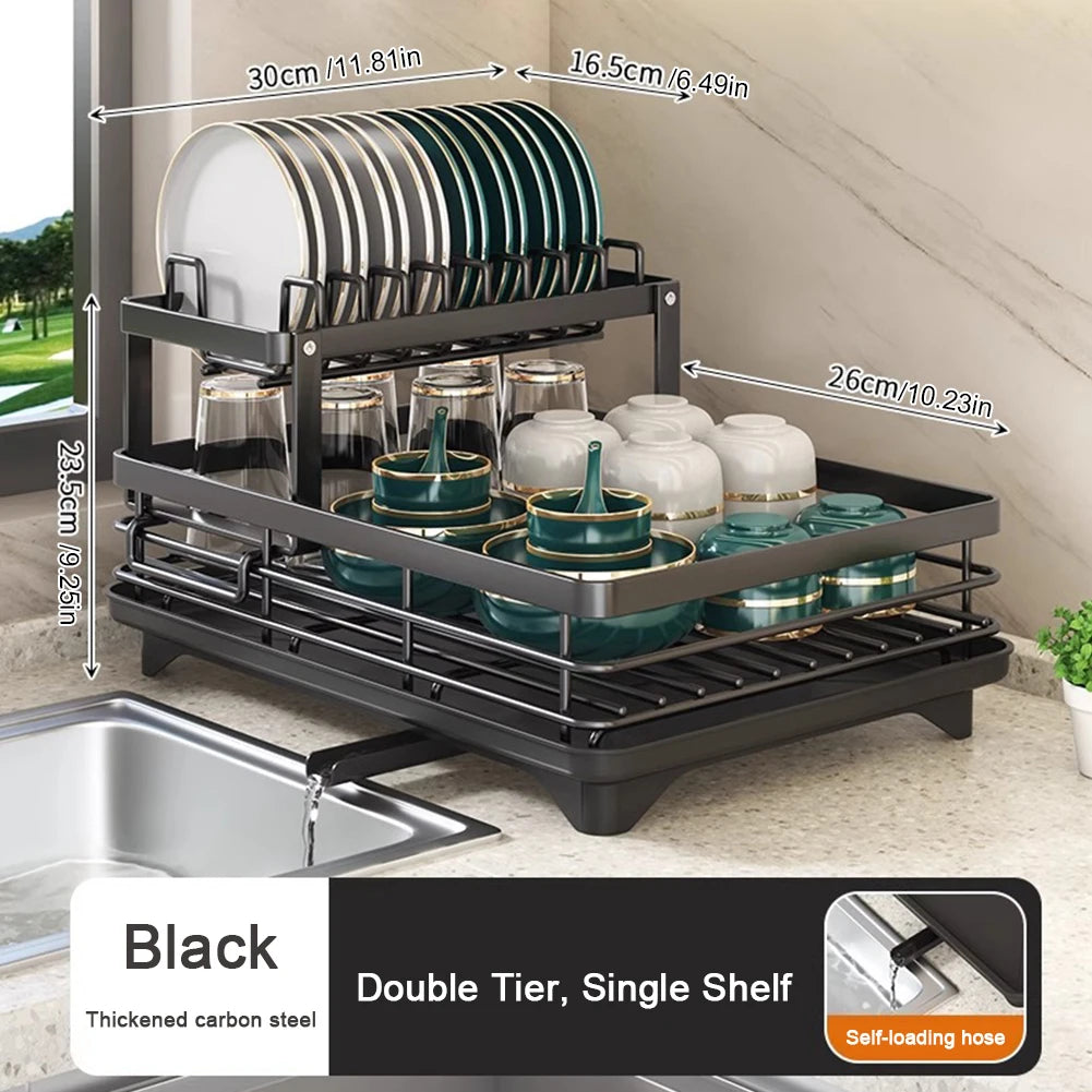 Popular Dish Drying Rack Kitchen Adjustable Steel 2 Tier Plates Organiser Dish Bowl Drainer Storage Rack Kitchen Utensils
