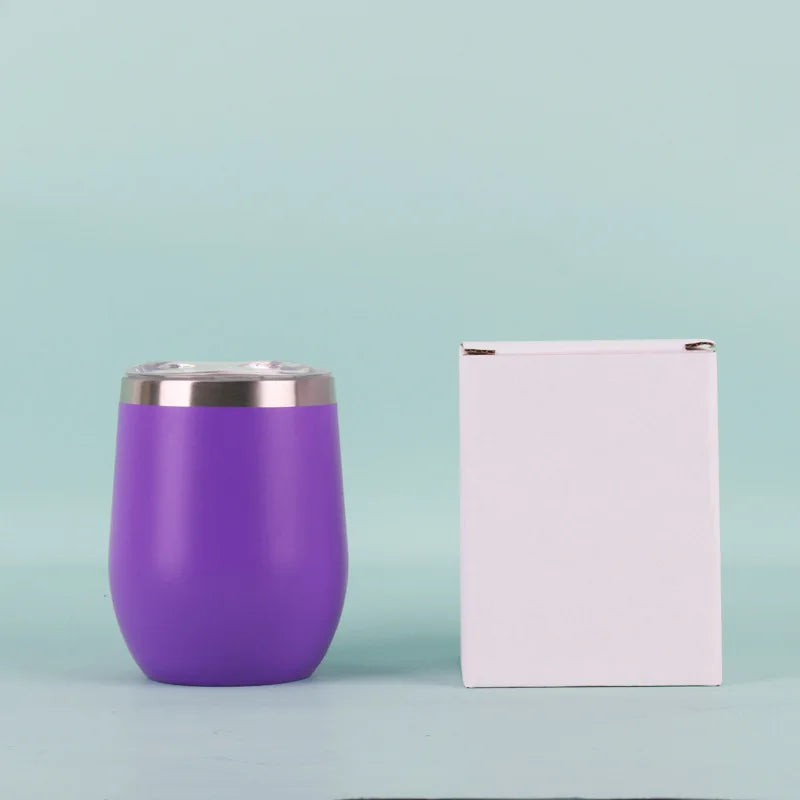 50pcs Custom 12oz double wall stainless steel wine tumbler insulated vacuum egg shape wine tumbler with sliding lids