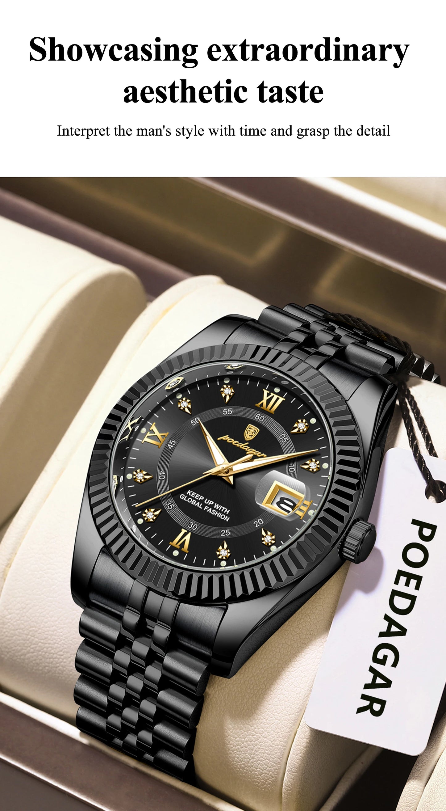 POEDAGAR Luxury Fashion Men Watch Waterproof Stainless Steel Luminous Military Man Wristwatch Date Business Quartz Men's Watches