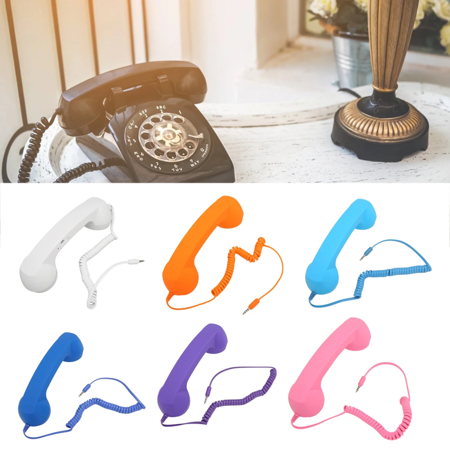Retro Telephone Handset 3.5mm, Stylish Mini Phone Call Receiver Microphone Speaker for Mobile Phones