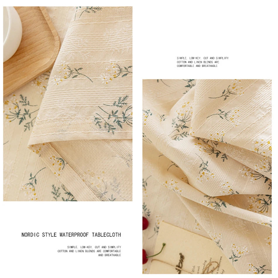 Korean Style Daisy Tassels Cotton Floral Table Cloth