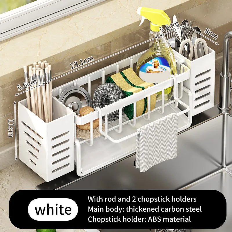 Stainless Steel Kitchen Sink Storage Rack, built-in Sponge Rack And Drainage Basket For Kitchen Cleaning And Storage