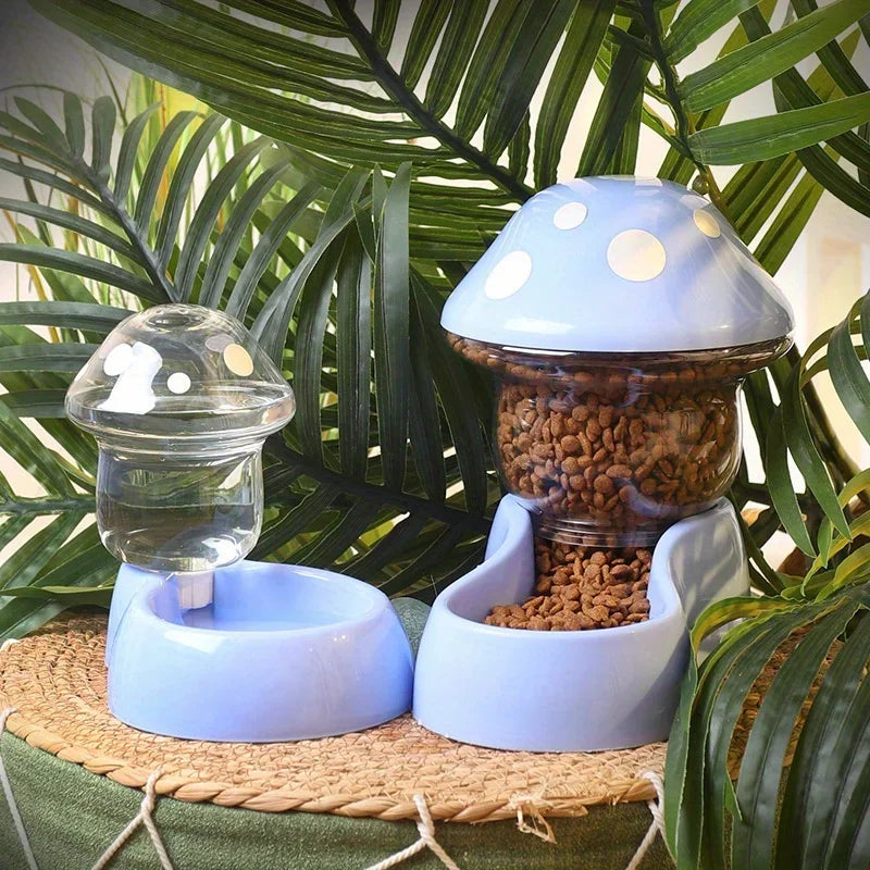 Cute Mushroom Automatic Cat Feeder & Water Dispenser – Large Capacity Food & Water Bowl