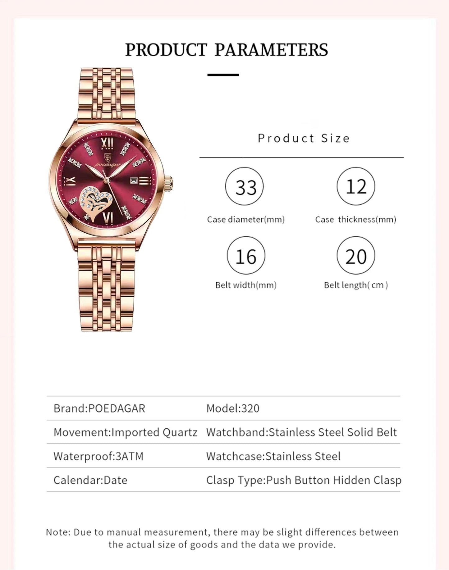 POEDAGAR Exquisite Luxury Watches For Women Waterproof Luminous Date Stainless Steel Casual Woman Wristwatch Quartz Ladies Watch