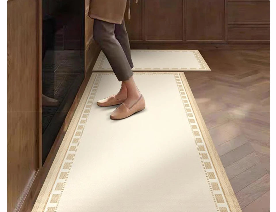 Kitchen Rug Pvc Waterproof Leather Carpet Beige Long Floor Mat Non-slip Oil-proof Home Decoration Vinyl Rugs Alfombras De Cocina