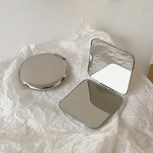 1pc Portable Women Stainless Steel Makeup Hand Pocket Mirror