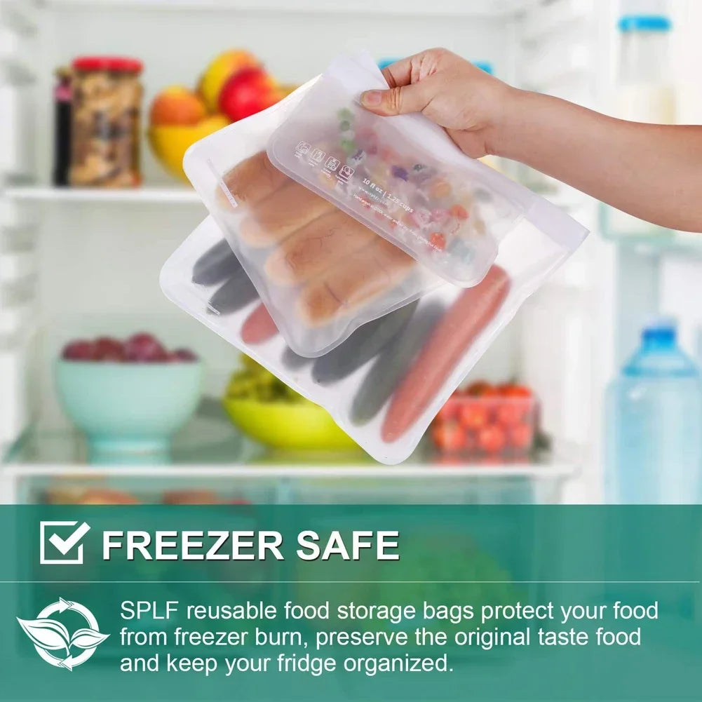 10PCS Food Grade Silicone Food Storage Bags Fresh-keeping Sealed Containers Leakproof Durable Reusable Stand Up Zip Freezer Bags