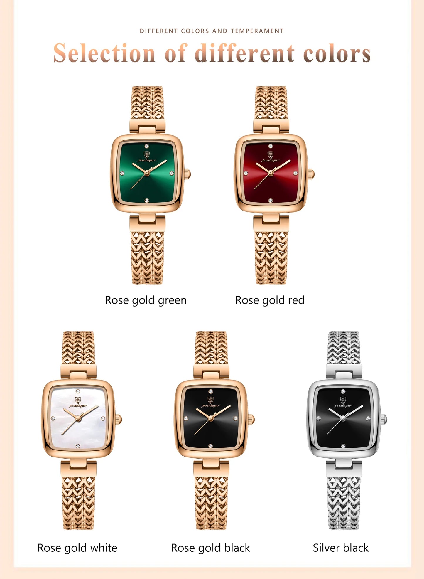 POEDAGAR Luxury Square Watch for Woman Waterproof Stainless Steel Women Quartz Watches Female Elegant Dress Simple Ladies Watch