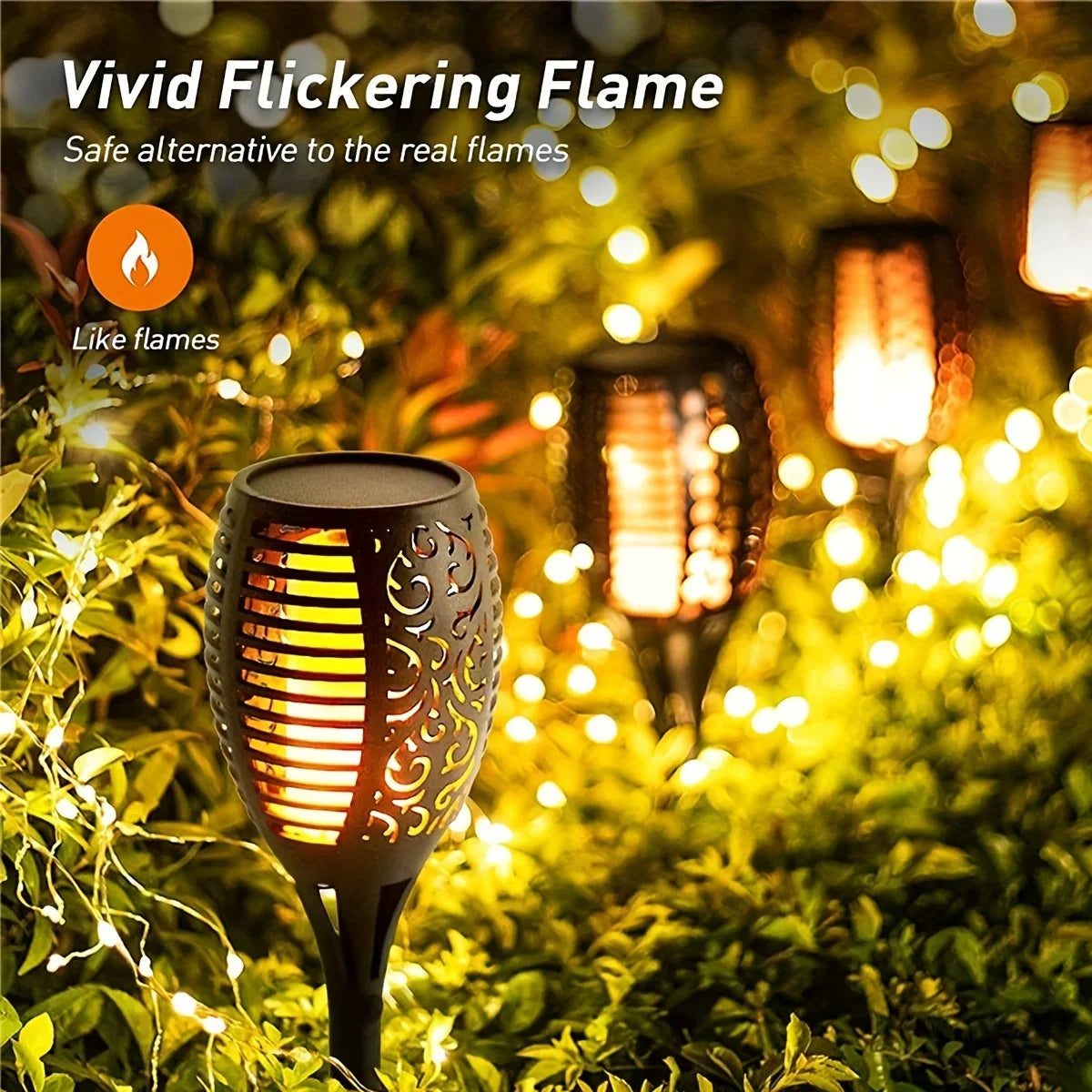 12 LED Solar Flame Torch Lights