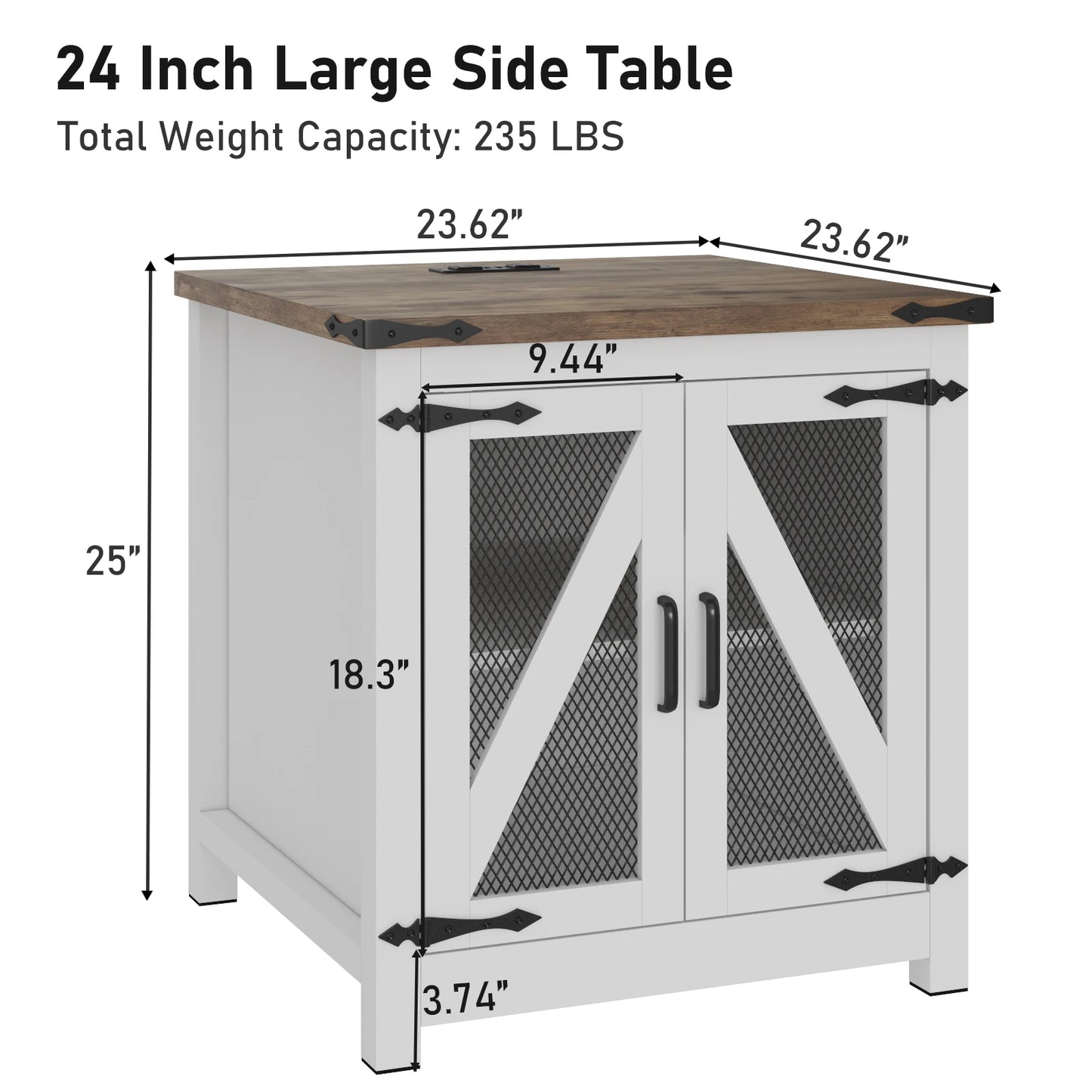 Bedside Table Farmhouse, Side Table Living Room with Charging Station & Adjustable Shelf, Smart Nightstand Organiser for Bedroom Living Room Office Use