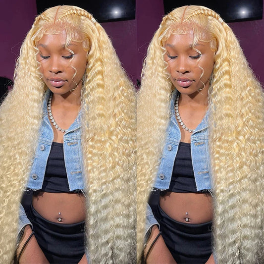 613 Colored Deep Wave 13x6 HD Lace Frontal Human Hair Wigs For Women Brazilian 30 40 Inch Honey Blonde 13x4 Curly Human Hair Wig