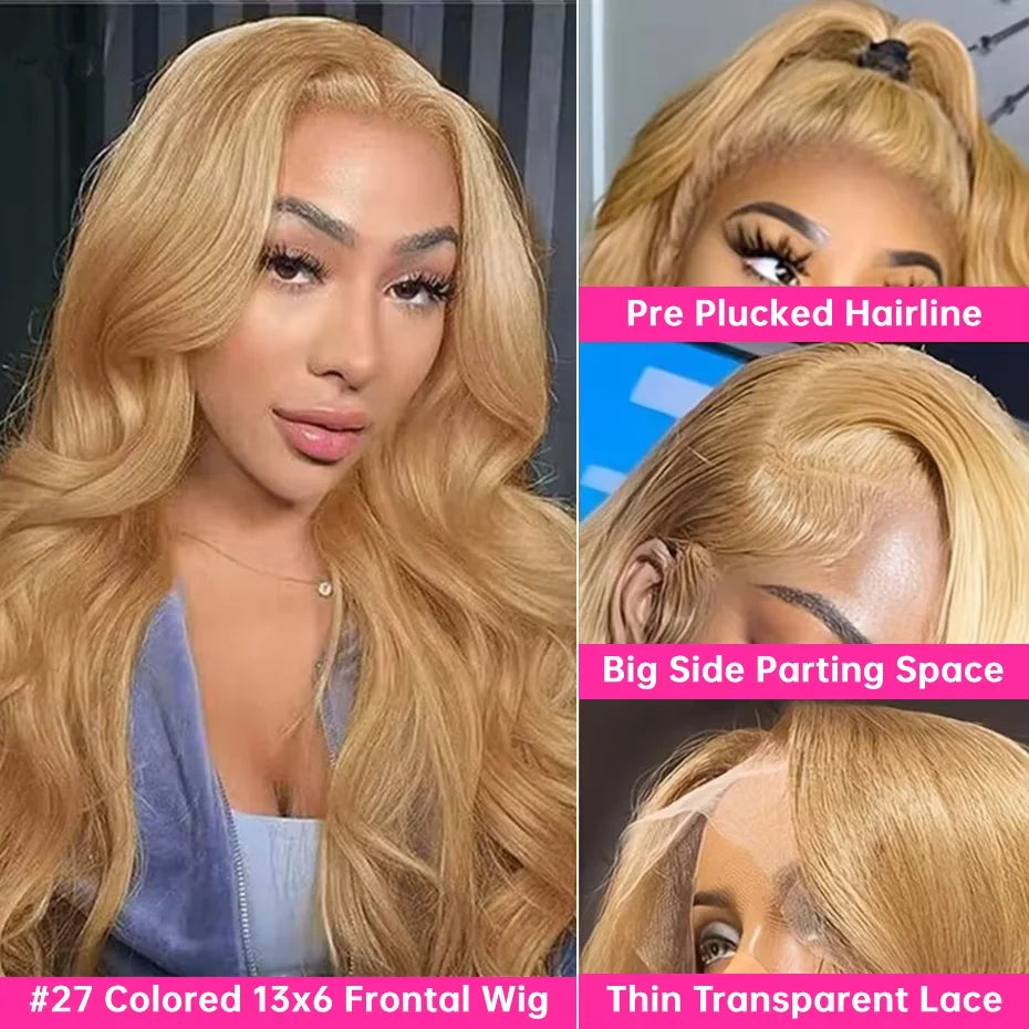 Hd Honey Blonde Wig Human Hair 13x6 Body Wave Lace Front Wigs For Women 13x4 Transparent Lace Loose Wave  #27 Colored Wigs