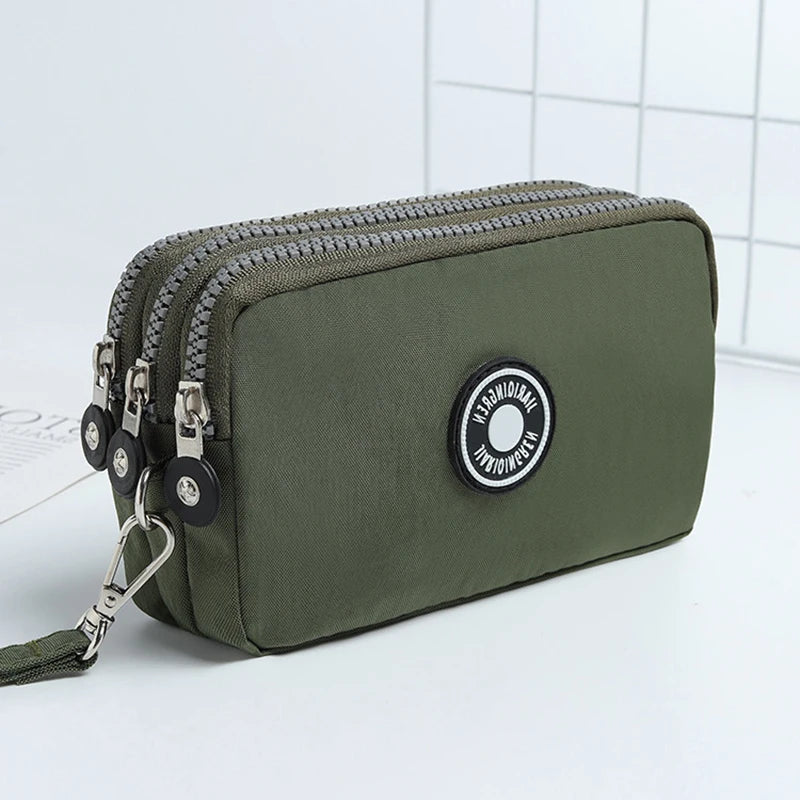Mini Triple-Zipper Bag – Portable Women’s Wallet, Phone Pouch, Makeup Bag, Coin Purse with Large Capacity