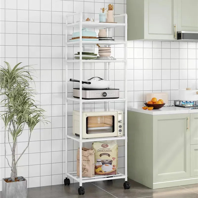 Kitchen Storage Rack Multilayer No Drill Rolling Shelf for Pots Microwave Oven Vegetables Organiser