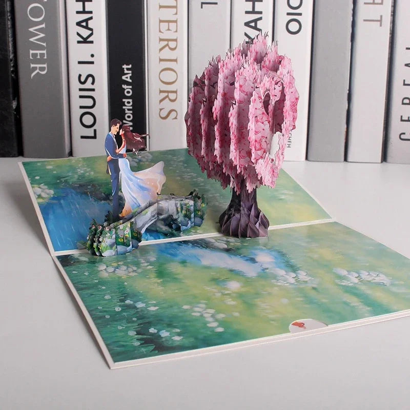 Romantic Cherry Blossom 3d Pop-up Card Paper Art, 3d Love Heart Tree Greeting Card For Mothers Day, Wedding, Valentines Gift