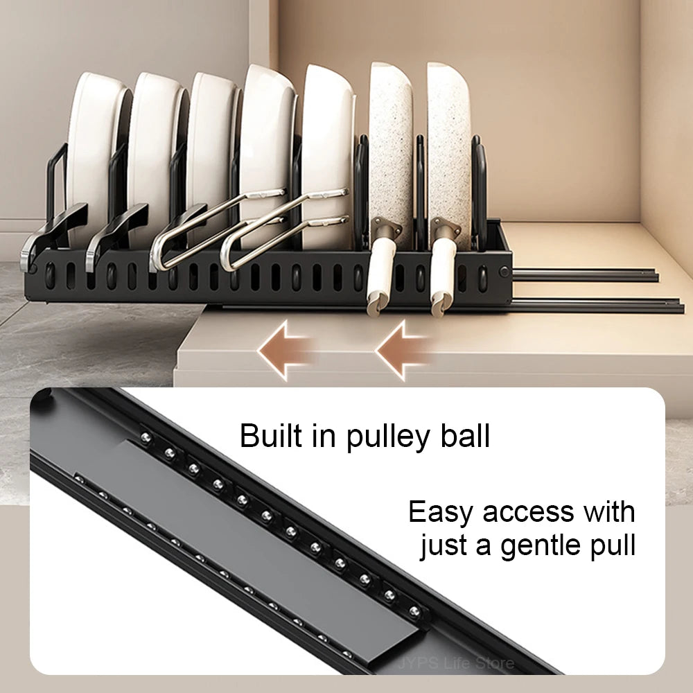 Pull out Pots and Pans Organiser Sliding Pot Lid Holder Kitchen Spice Rack