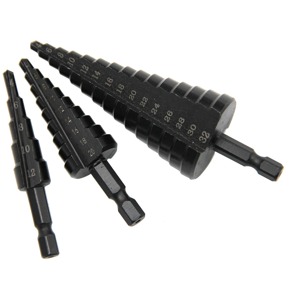 Black Hexagonal Shank Straight Groove Step Drill Bit