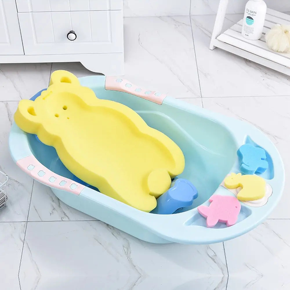 Cute Foldable Bear Sponge Foam Security Bathtub Set Pad Baby Bath Cushion Shower Support Mat Newborn Shower Cradle