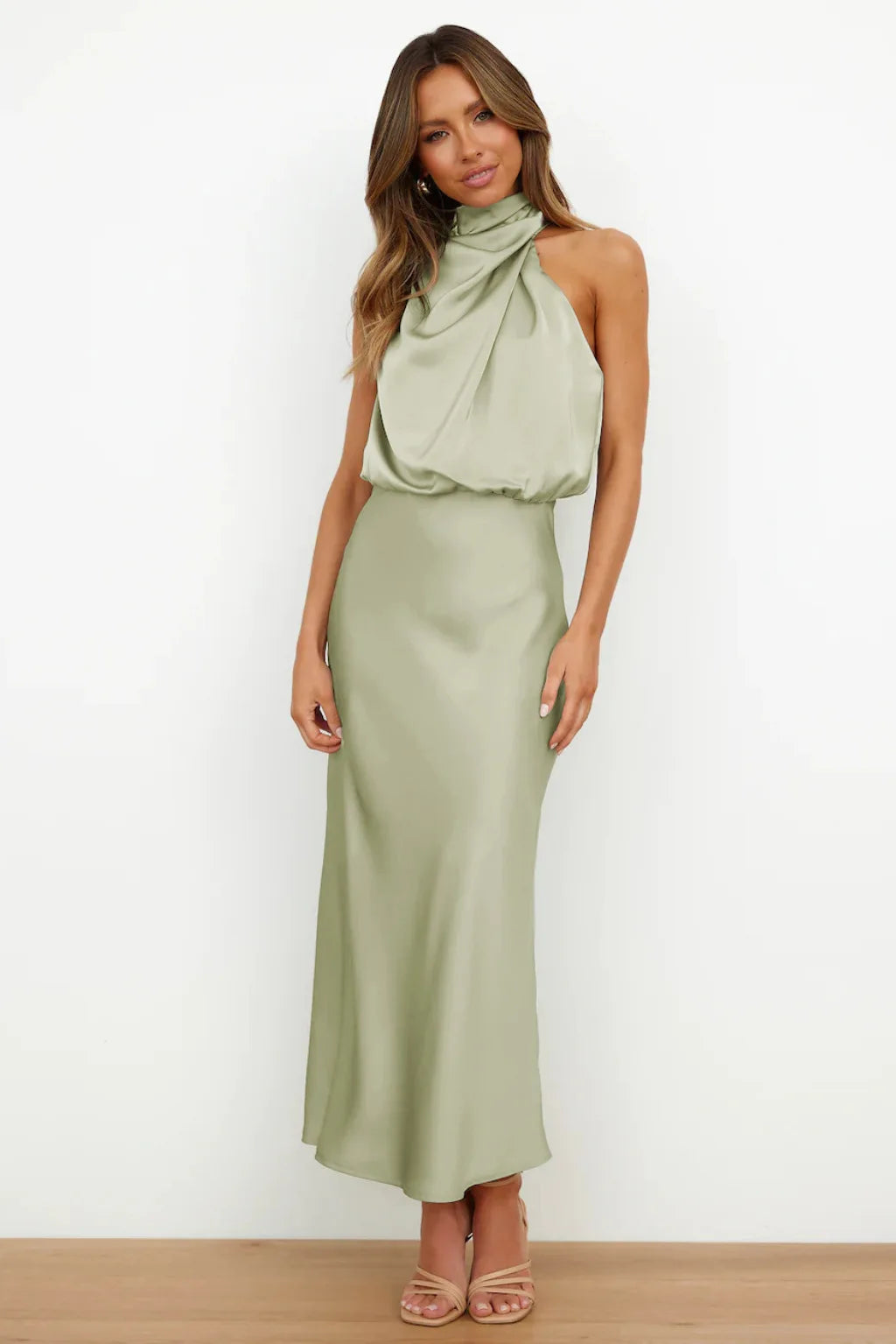 Summer High-End Silk Satin Sleeveless Long Dress Women Fashion Elegant Celebrity Dresses Evening Dress Party Clothes Ladies