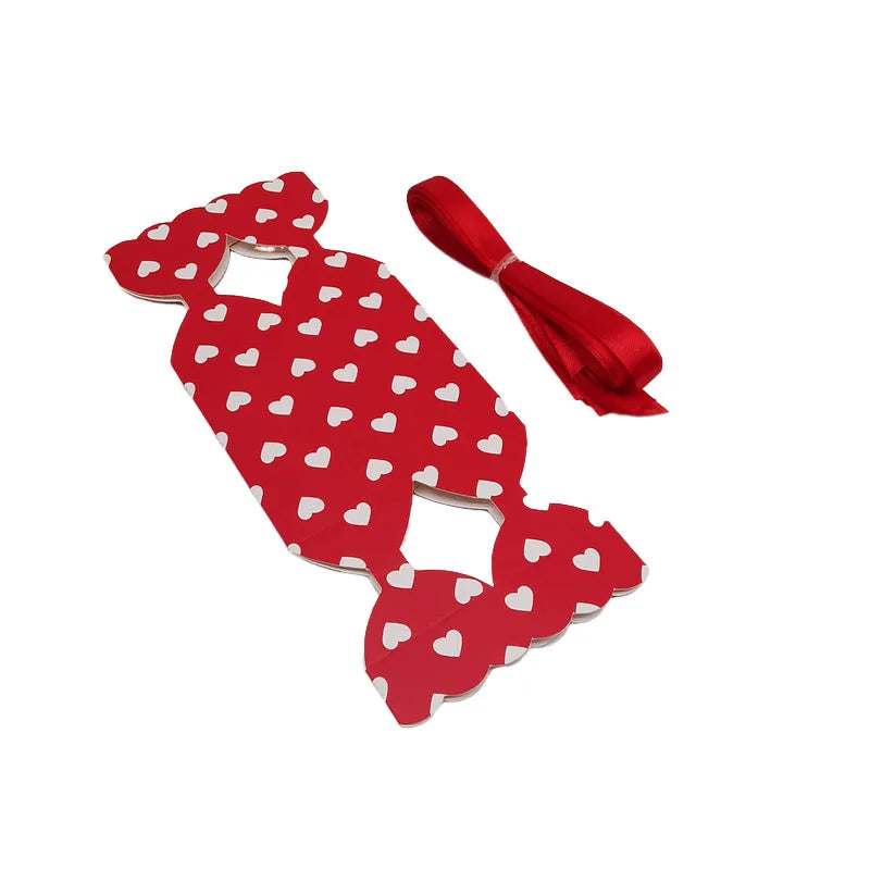 10/20Pcs Love Heart Candy Shaped Gift Box Chocolate Valentine's Day Favor Gift Packaging Box With Ribbon Wedding Party Supplies