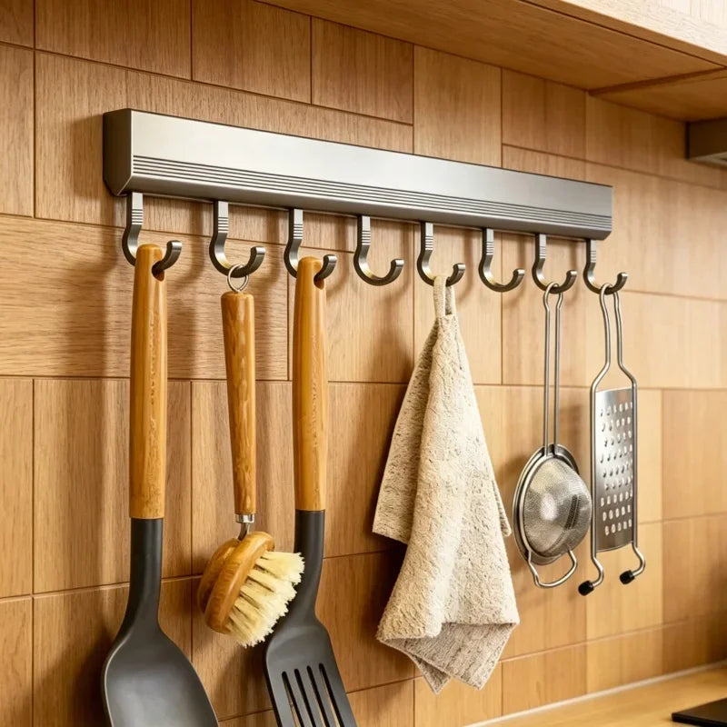 Drill-free Wall Hooks Row Holder Kitchen Utensils Rack Bathroom Robe Towel Coat Hangers Home Storage Wall Mounted Hanging Tool