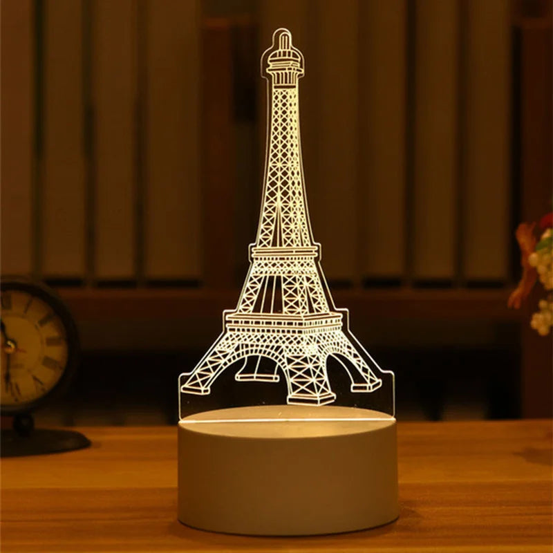 1pc USB Operated Night Light Creative 3D Acrylic Bedroom Bedside LED Table Lamp Ornaments Christmas Holiday Birthday Event Gift