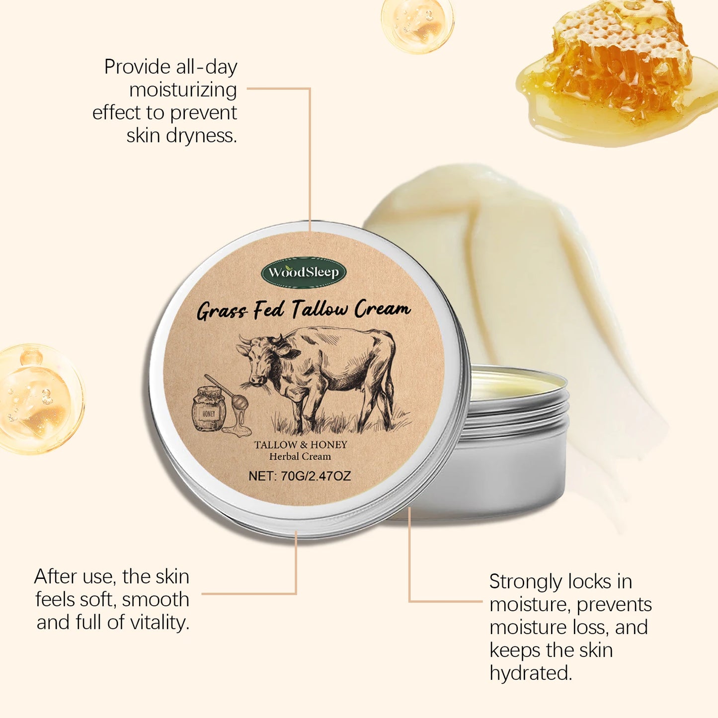 Beef Tallow Cream for Dry Damaged Skin