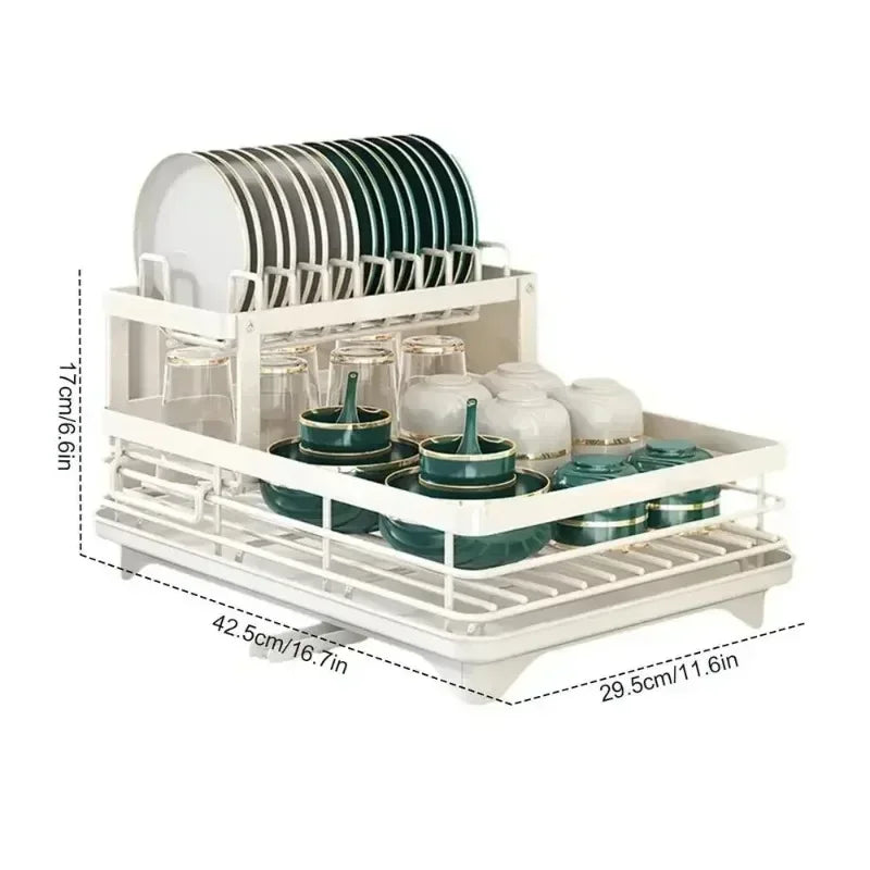 Double-layer Dish Rack Adjustable Draining Multifunctional Kitchen Countertop Organiser Hot-selling Bowls Plates Storage Saving