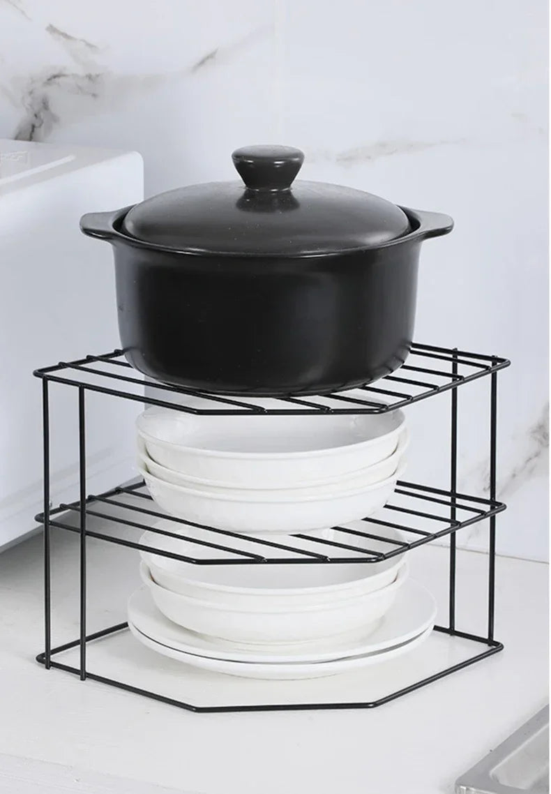 Kitchen Seasoning Corner Rack Pot Dish Food Sundries Organiser Rack Non Punching Portable Storage Table Kitchen Bathroom Holder