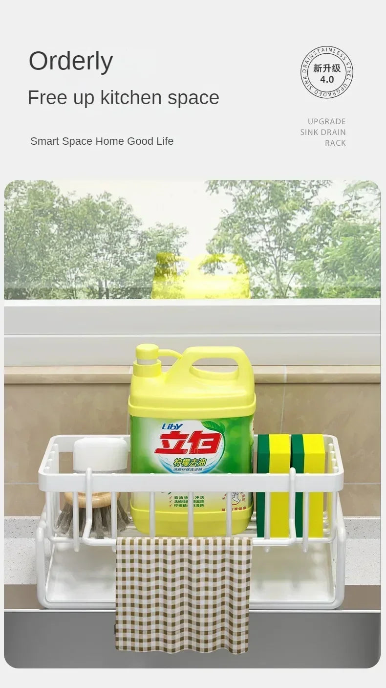 Multifunctional Sponge Rack Drainer Kitchen Shelf Sink Rag Dishwashing Detergent Dishcloth Organiser  kitchen organiser storage
