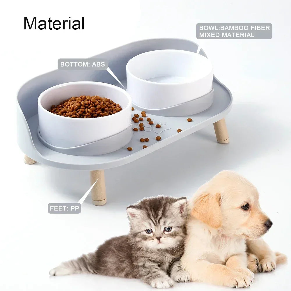 Food Feeders Pet Cat Double Bowls Feeder Adjustable Height Cats Dogs Drinker Water Bowl Dish Elevated Feeding Kitten Supplies