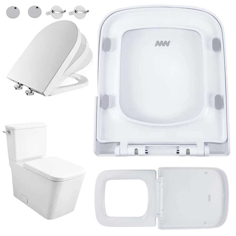 Square Toilet Seat Quick-Release Soft-Close Easy Clean - Durable Anti-Bacterial Compact WC Cover, Scratch-Resistant Bathroom
