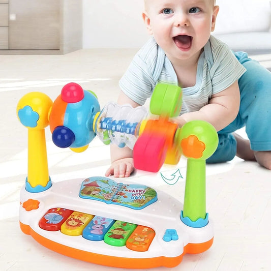 Baby Piano Toys Kids Rotating Music Keyboard Light Sound, Musical Toy for Toddlers, Early Educational Music Toy Gift Random Color