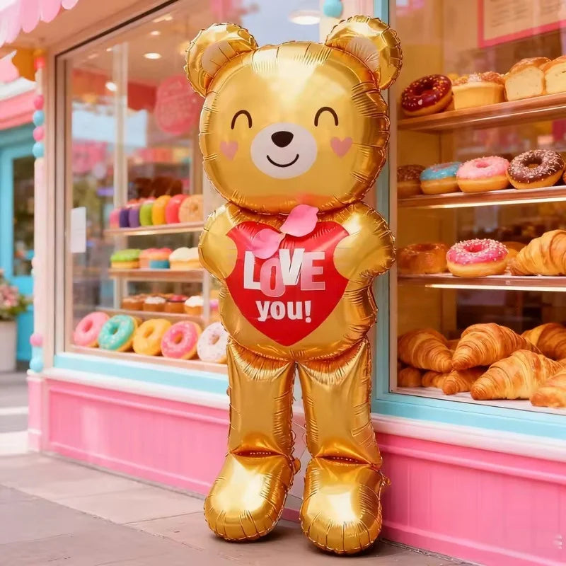 Large 60inch Standing Heart Bear Balloon Valentine's Day Party Decoration Photography Props Room Decoration Foil Balloon