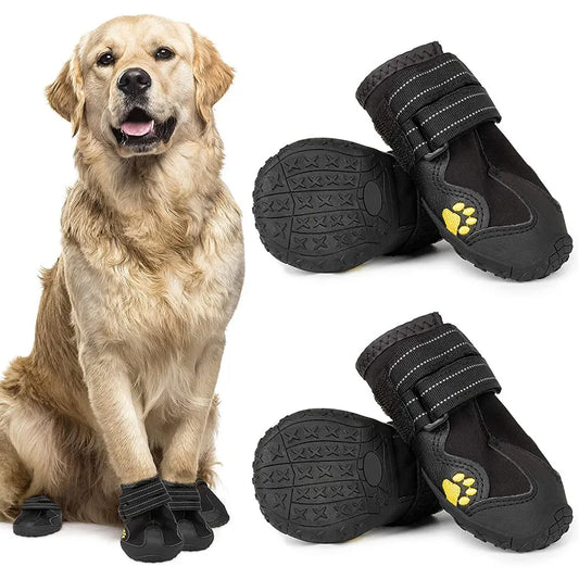 Dog Socks & Boots – 4pcs Reflective Waterproof Anti-Slip Shoes for Medium and Large Dogs, Warm for Snow & Rain
