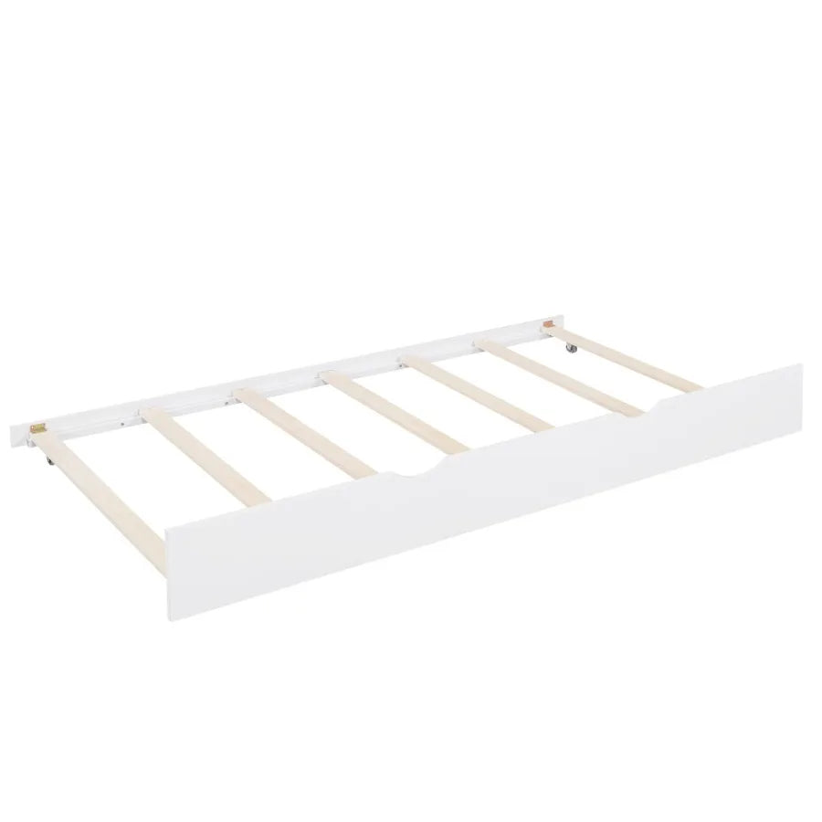 Wooden Full Size House Bed with Trundle Bed with Shelf