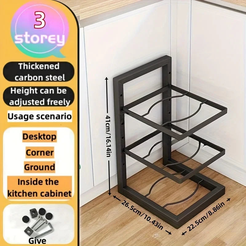Adjustable Pot Rack Organiser, Kitchen Stainless Steel Pot Storage Rack ,Multi-Layer Household Pot and Pan Organser for Kitchen