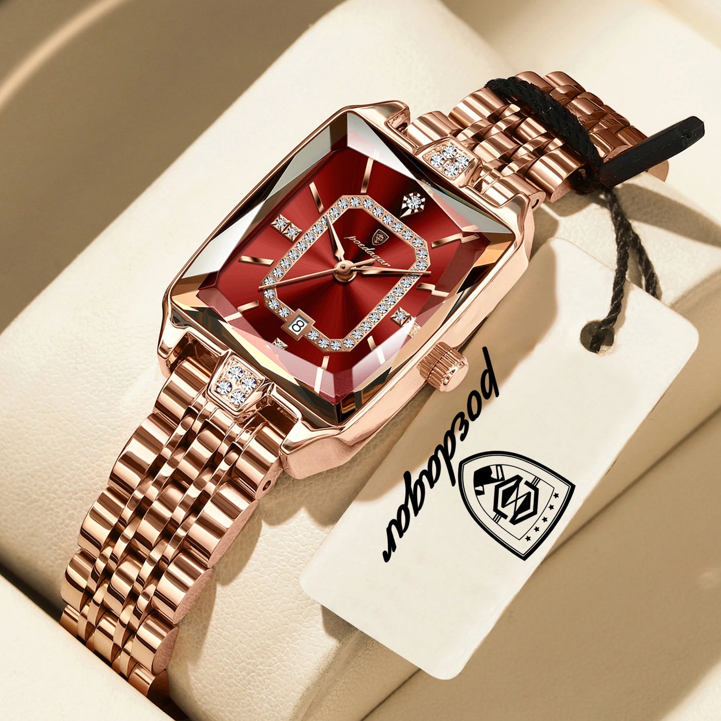 POEDAGAR Fashion High Quality Women Wristwatch Waterproof Date Ladies Watch Rectangle Stainless Steel Women's Quartz Watches+Box