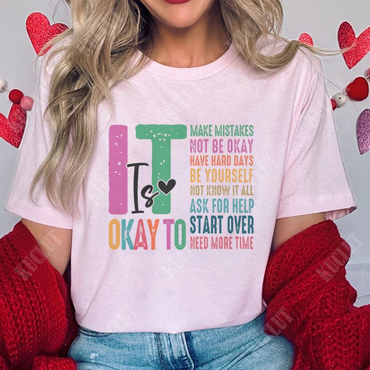 It's Okay To Make Some Mistakes T-shirt for Women Mental Health Shirt Motivational Y2k Tops Short Sleeve Tees Female Clothing