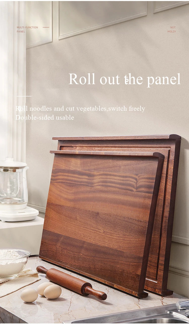 L-Baffle Ebony Wood Pastry Board, Large Dough Kneading Board with Anti-Spill Edge, Solid Wood Rolling Pin Butcher Block