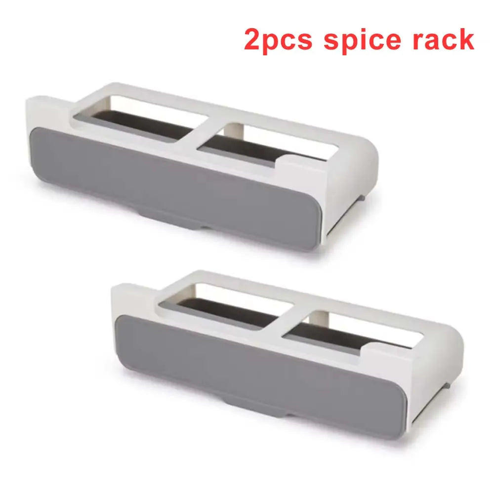 Wall mounted Kitchen Spice Rack Slide Out Drawer Self-adhesive Seasoning Bottle Storage Rack Plastic Spice Organiser for Kitchen