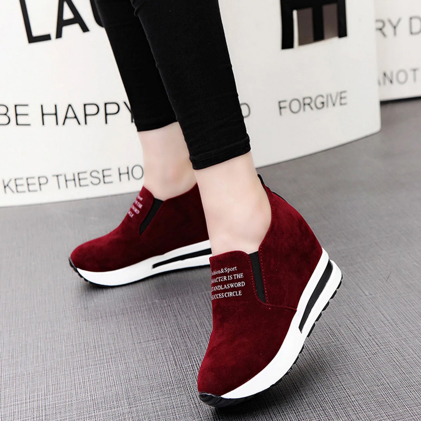 High Platform Shoes 2024 Spring Breathable Suede Sneakers Hidden Increasing Sport Shoes Women Wedge Casual Chunky Shoes