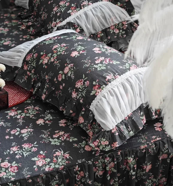 Floral Style 100% Cotton Pillowcase Bedding Set With Lace Design