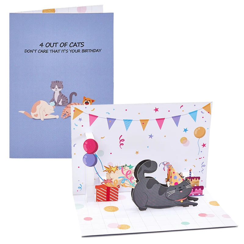 Cats Pop-up Entertaining Greeting Card Cute Docile Kittens Birthday Card With Envelope Creative Celebration Birthday Gifts