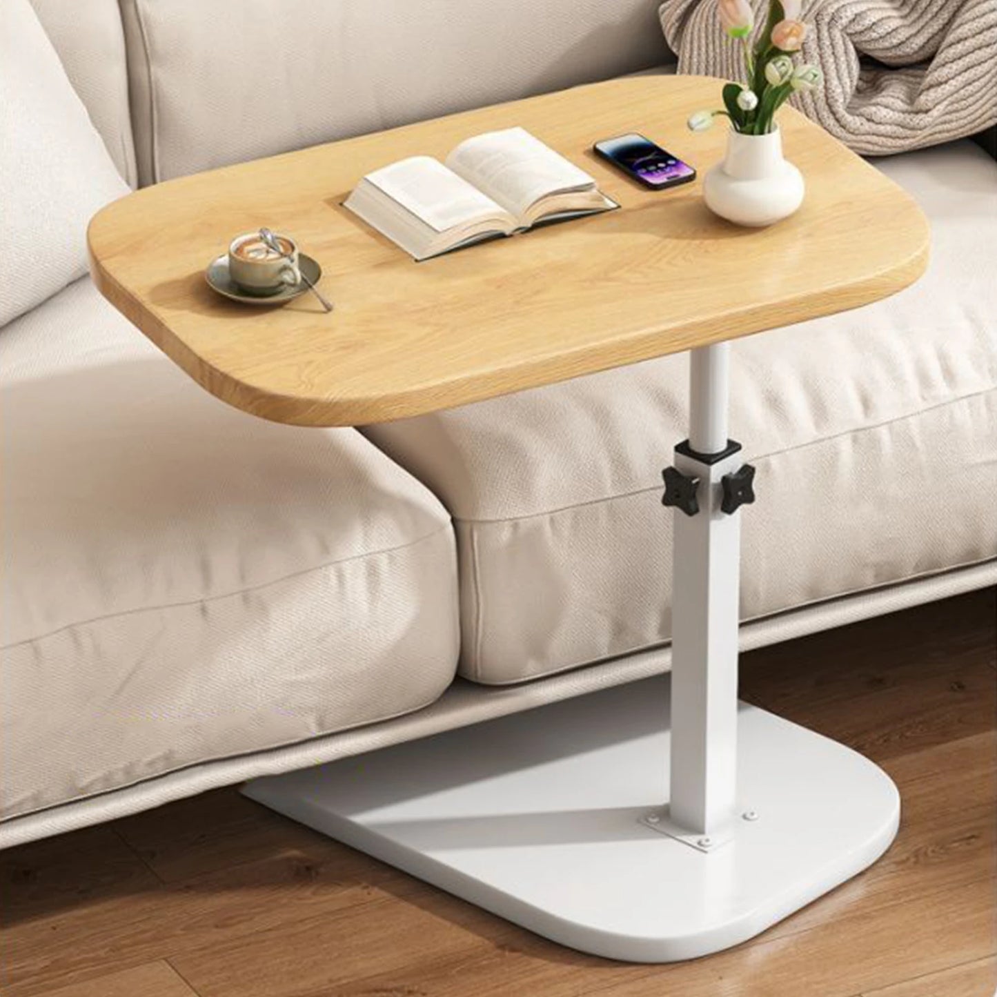 C Shaped Side Table Portable Corner Table 360°Swivel & Flip Top C Shaped End Table for Couch Laptop Stand Coffee Drink Table