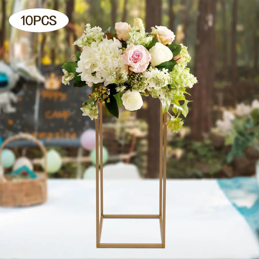 10PCS Gold Metal Wedding Flower Stand Floor Vases Flowers Column Road Lead Rack For Party Event Anniversary